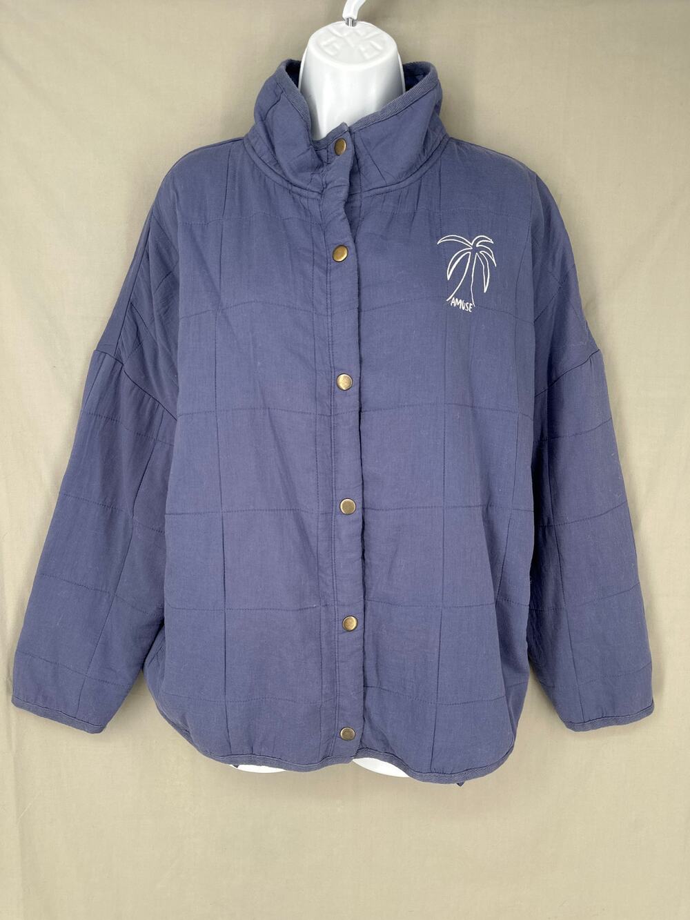Amuse Society Jacket Women Small Blue Chore Quilted Beachy Palm Tree Snap